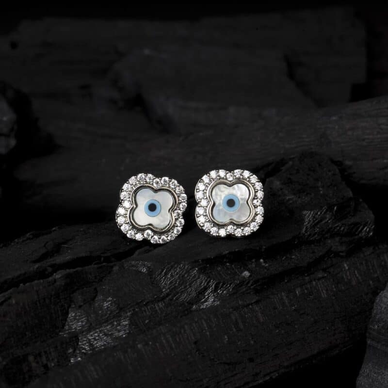 Evil eye sterling silver studs