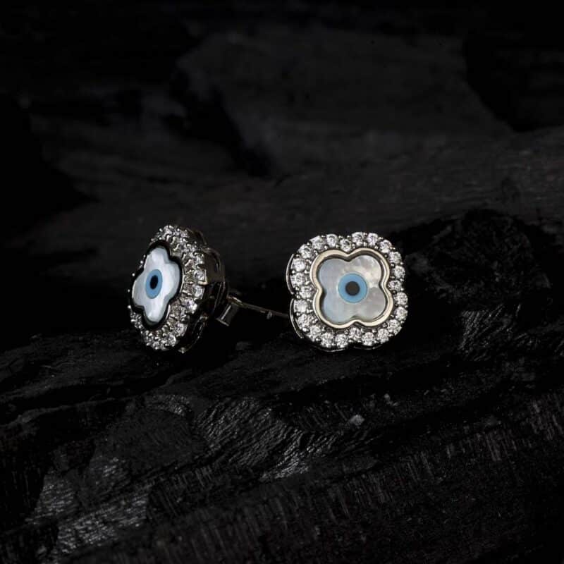 Evil eye sterling silver studs