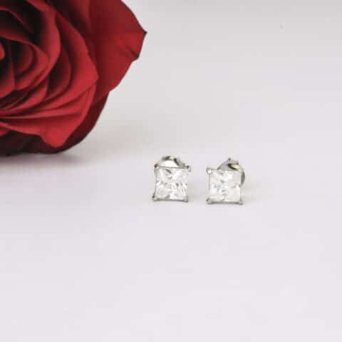 Silver Square Solitaire Studs