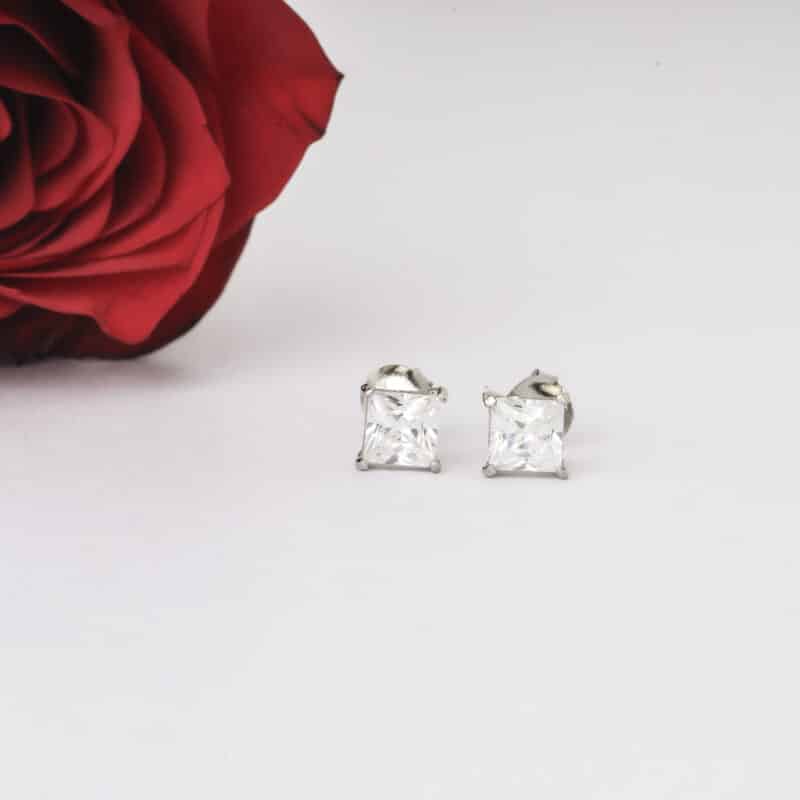 Silver Square Solitaire Studs