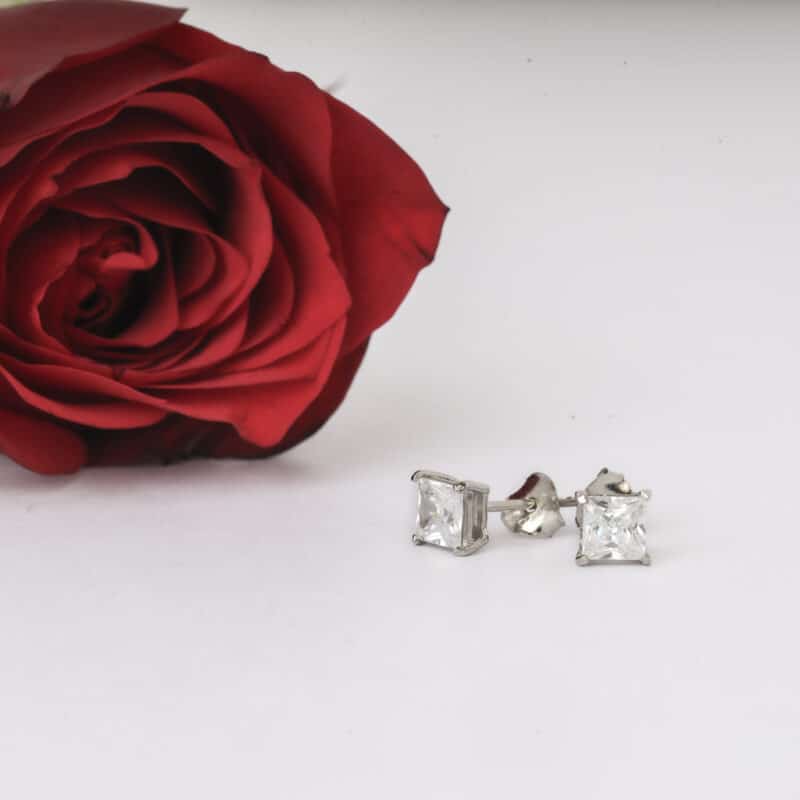 Silver Square Solitaire Studs