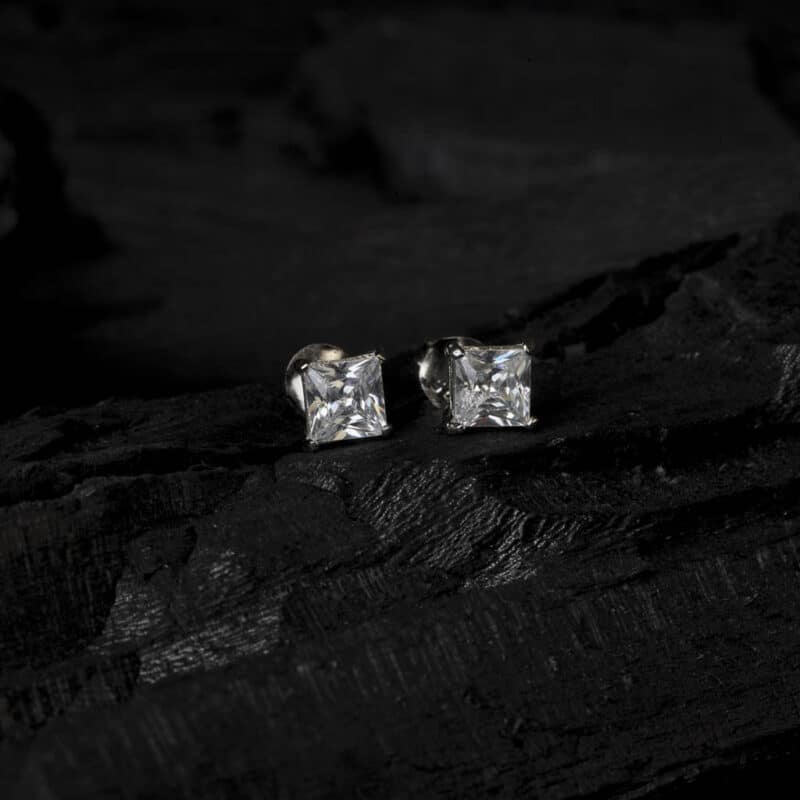 Silver Square Solitaire Studs