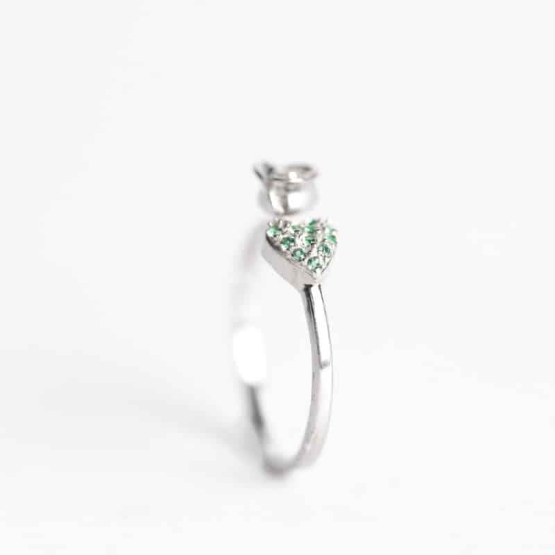 Silver Green Leaf Rose Ring