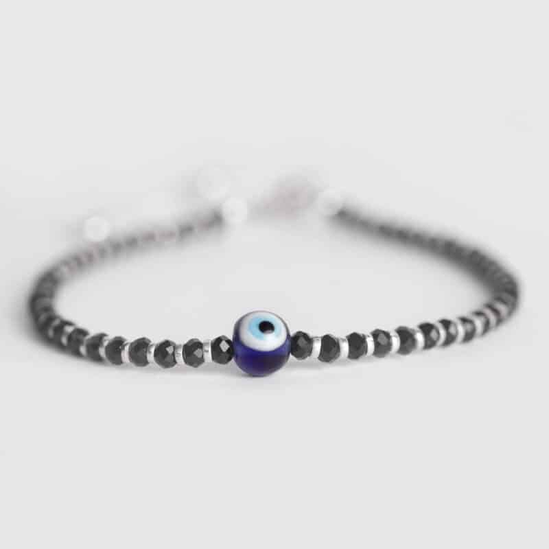 Sterling Silver Black beads and evil eye nazariya